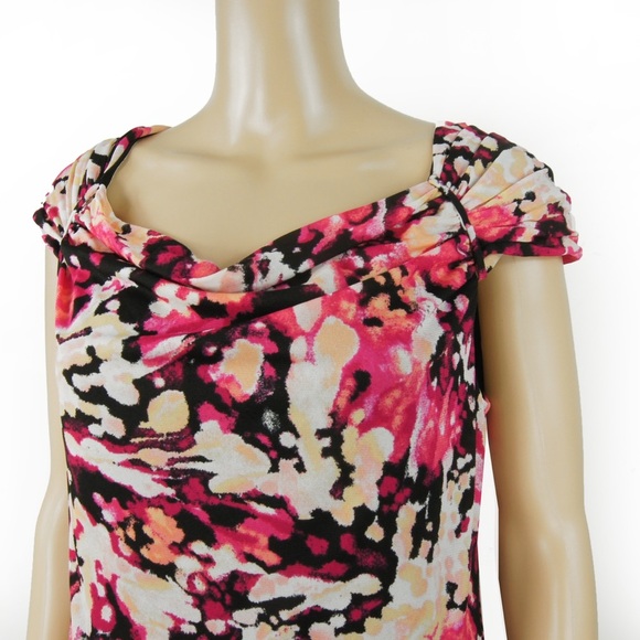Sarah Spencer Y2k Pink Black Abstract Floral Ruffle Shoulder Tank Top - Picture 2 of 3
